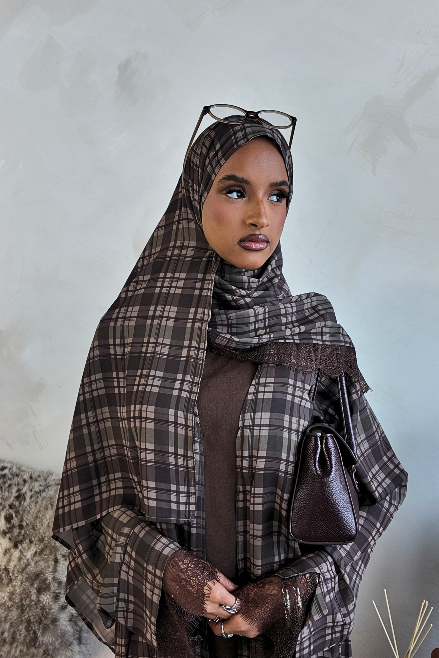 Espresso Plaid Lace Abaya
