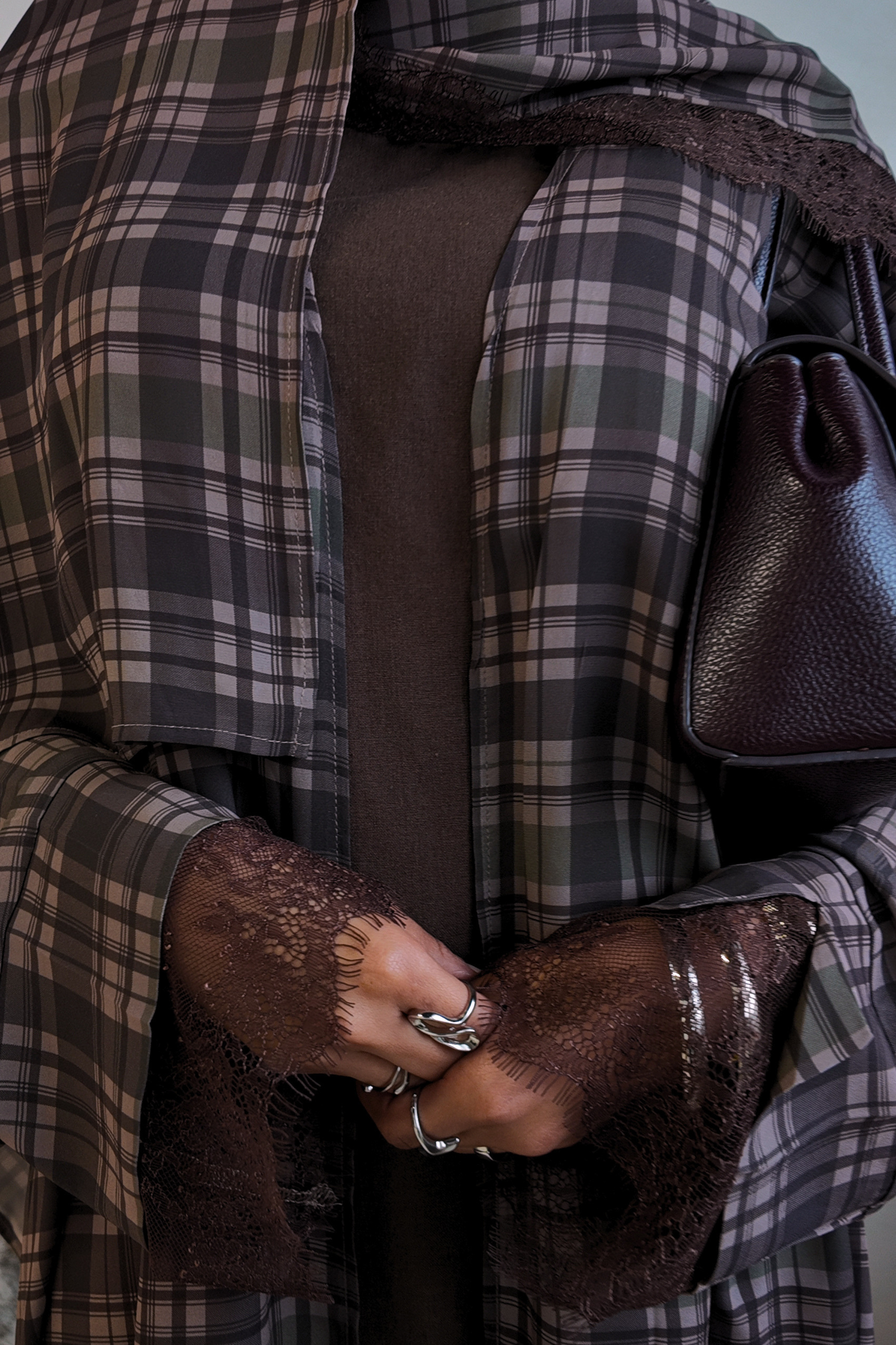 Espresso Plaid Lace Abaya