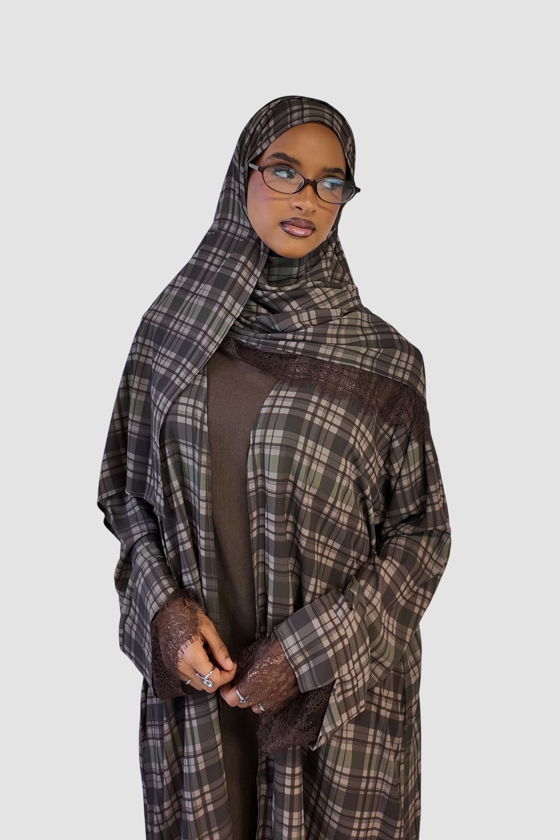 Espresso Plaid Lace Abaya