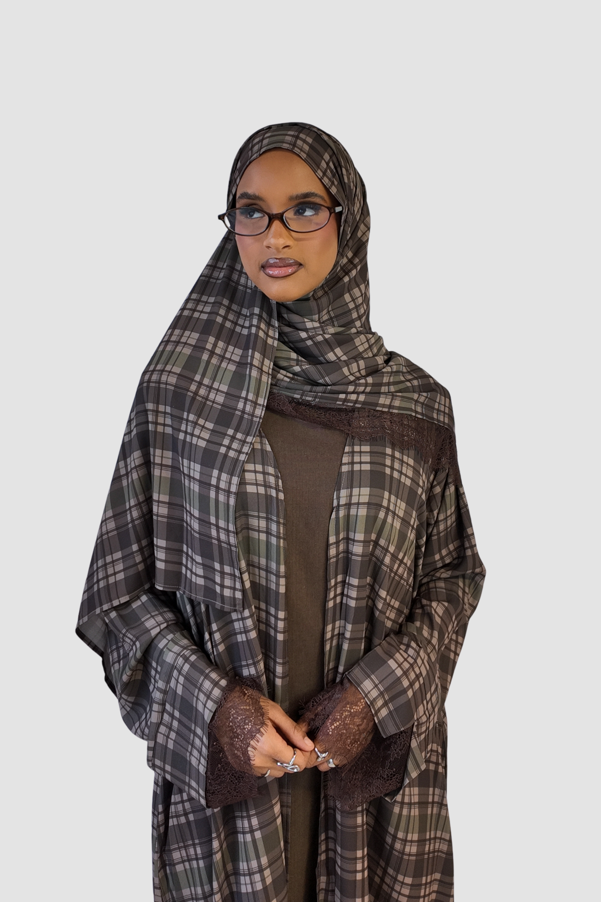 Espresso Plaid Lace Abaya