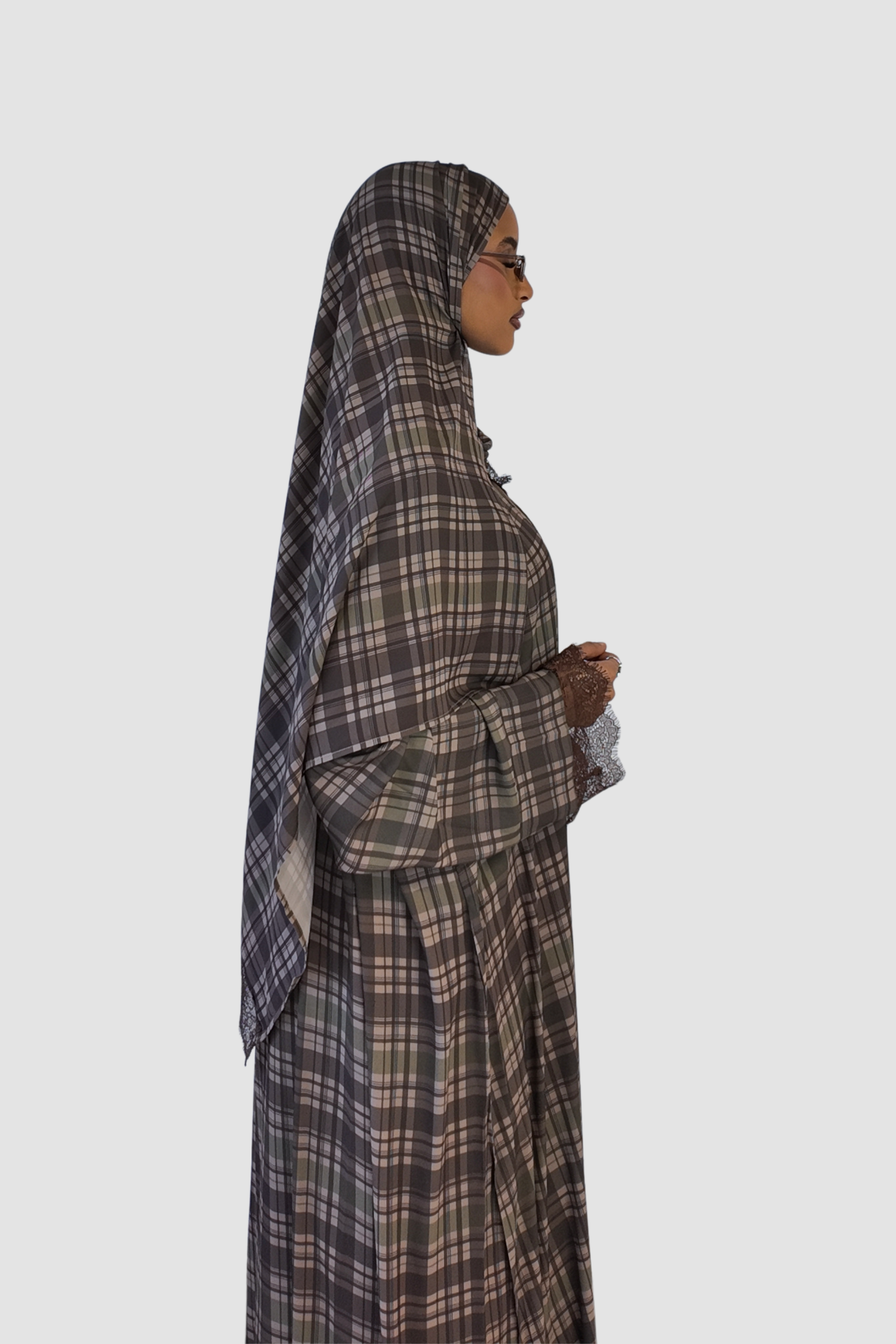 Espresso Plaid Lace Abaya